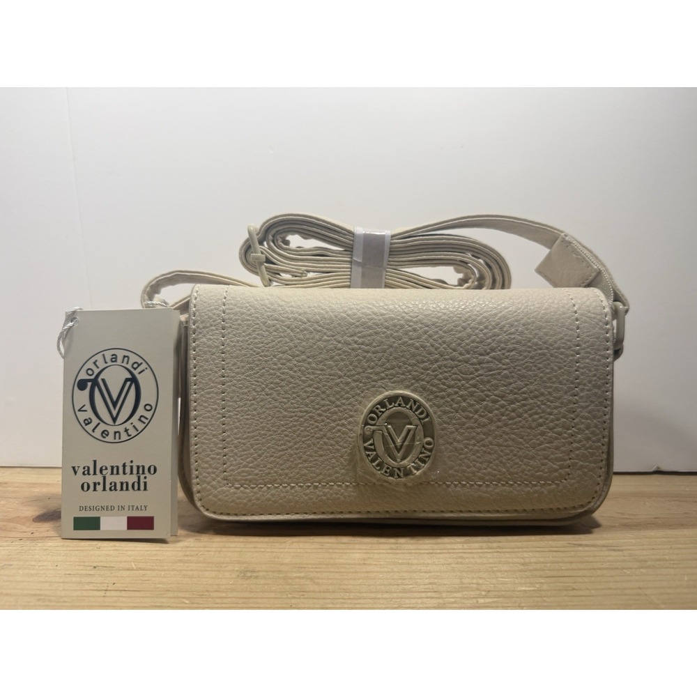 Valentino Orlandi Off-White Pebbled Crossbody Bag Detachable Strap Logo NWT